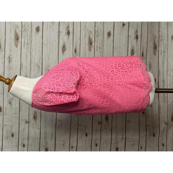 J. Crew classic bright pink coquette Rainbow Lace short sleeve blouse Size 4 - Picture 4 of 7